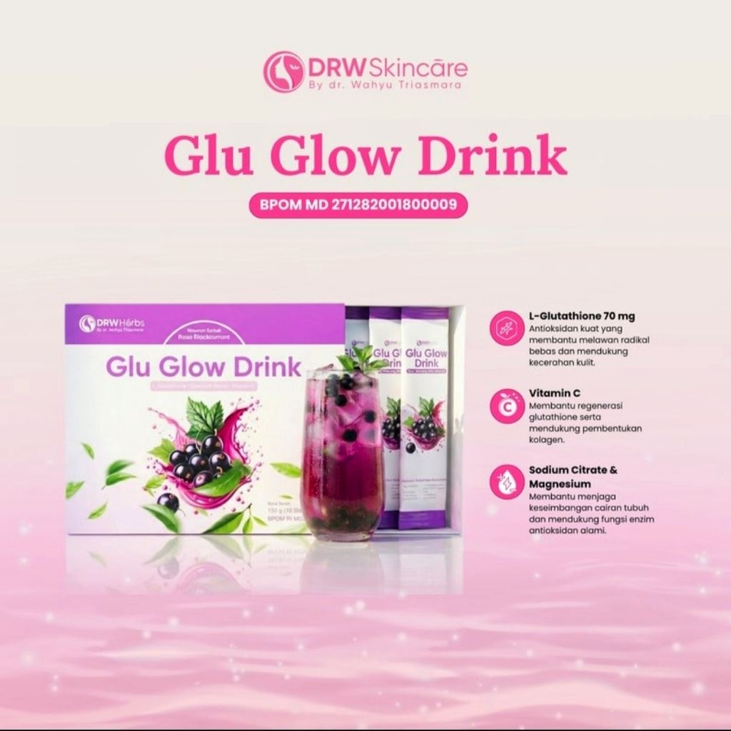 Glu Glow drink skin booster glutathione minuman serat rasa blackcurrant drw skincare bpom