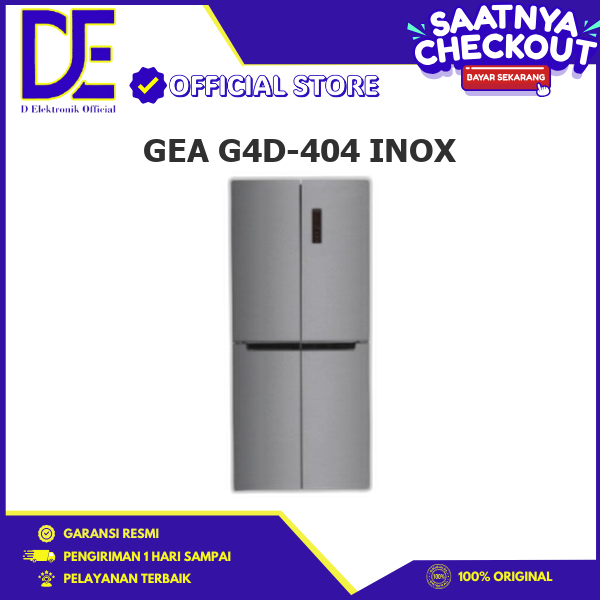 GEA G4D-404 INOX KULKAS SIDE BY SIDE 404L  4 PINTU Kompresor Inverter G4D-404 INOX G4D-404