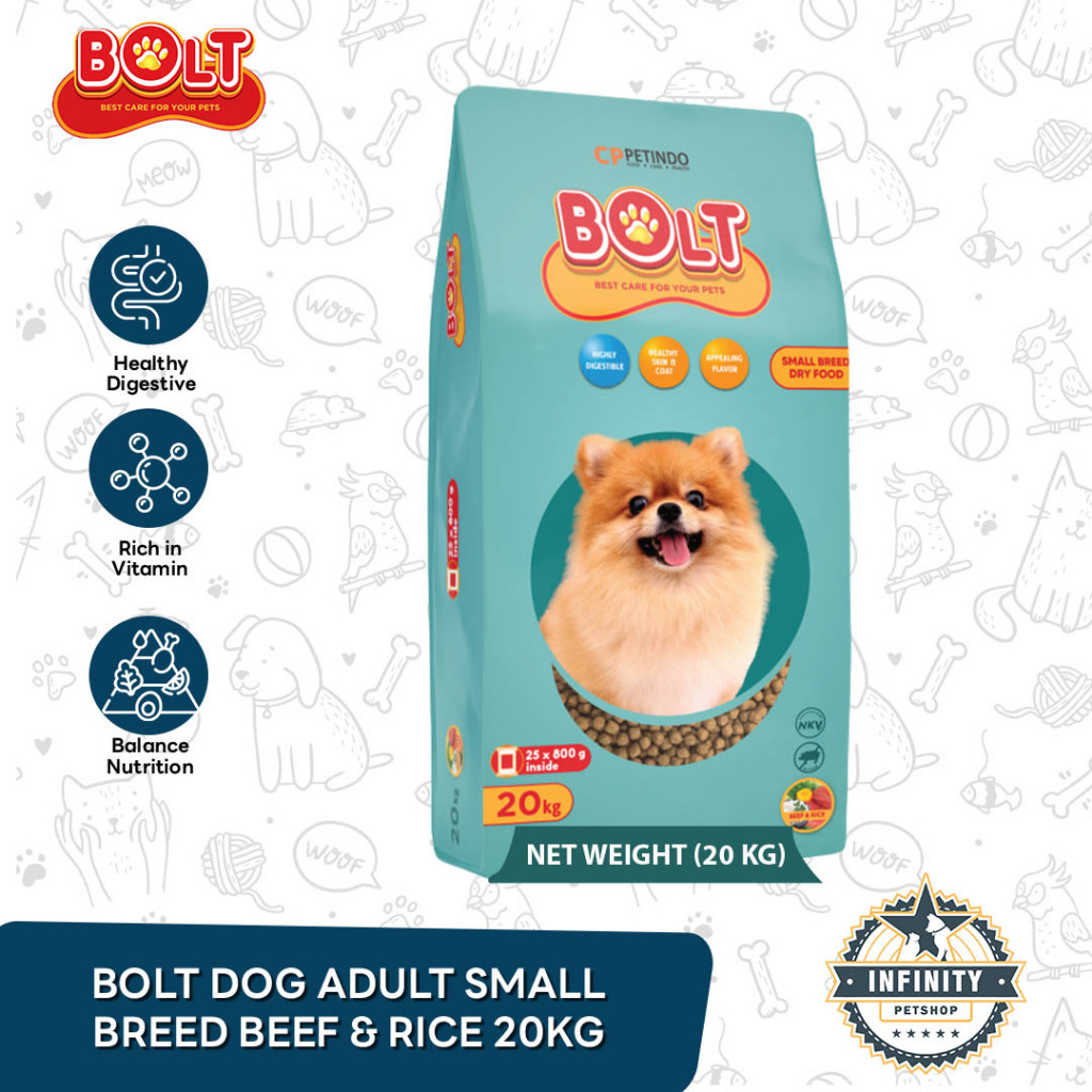 Bolt Dog Small Breed Beef & Rice Dry Food Adult Makanan Anjing Dewasa 20 Kg