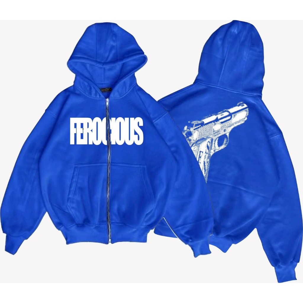 Sweater Zipper Hoodie Boxy Crop Pria Wanita Unisex PISTOL Warna Putih | Sweater Boxy Crop Terbaru