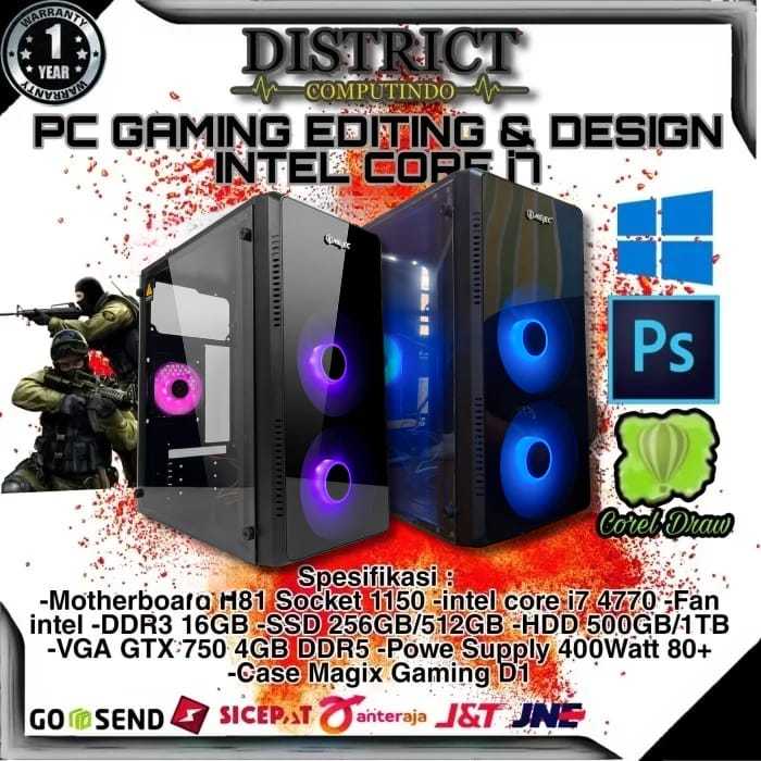 PC GAMING EDITING DESIGN INTEL CORE I7 4770 RAM 16GB SSD 512GB VGA 4GB