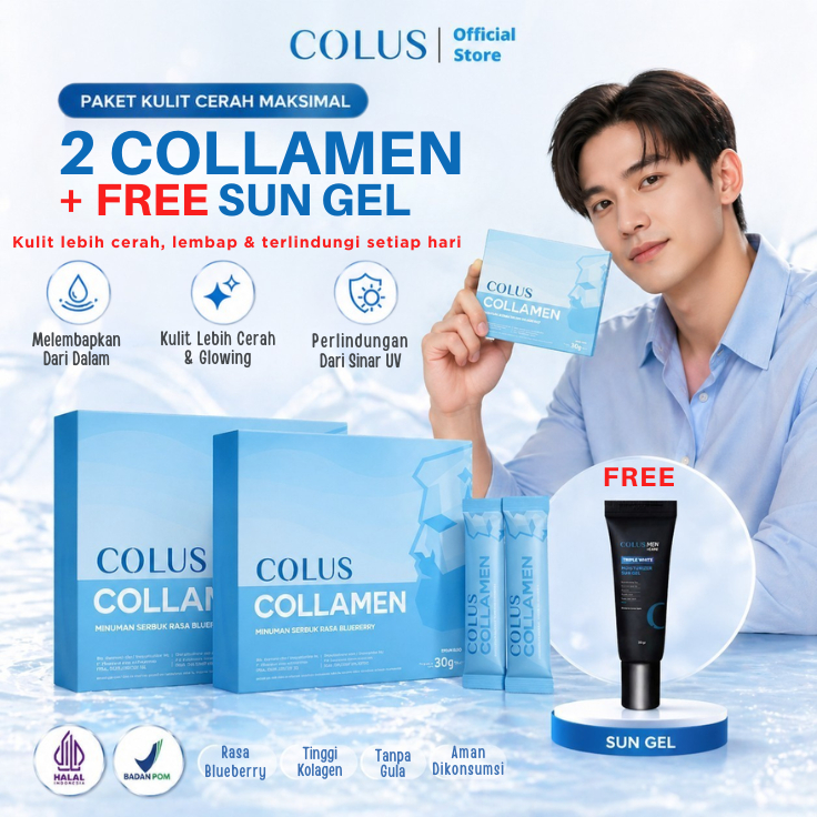 Pemutih Badan Colus Collamen [Paket 2 Box FREE SUN GEL]  | Suplemen Pemutih Kulit Pria | Collagen Dr