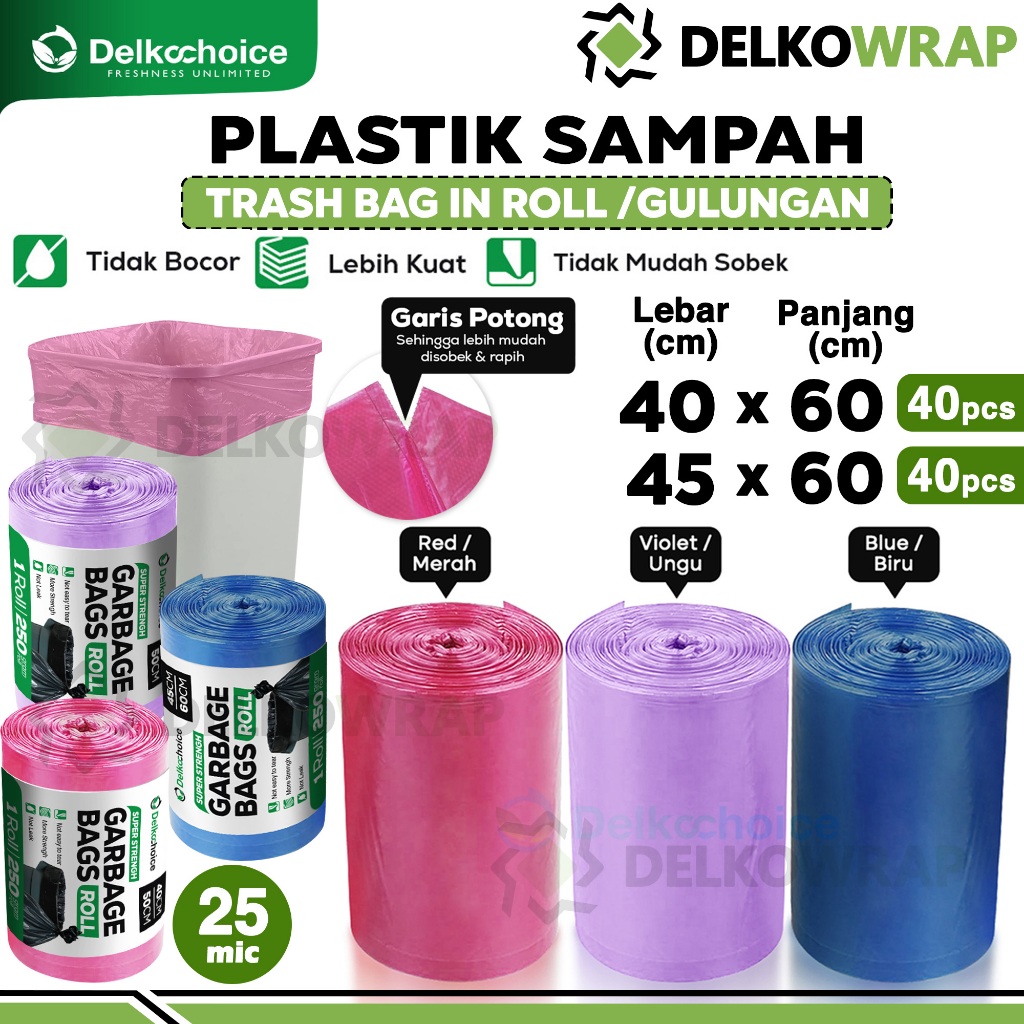 Kantong PLASTIK SAMPAH WARNA ROLL Merah Ungu Biru Trash Bag Tebal Anti Bocor Jumbo DELKOCHOICE
