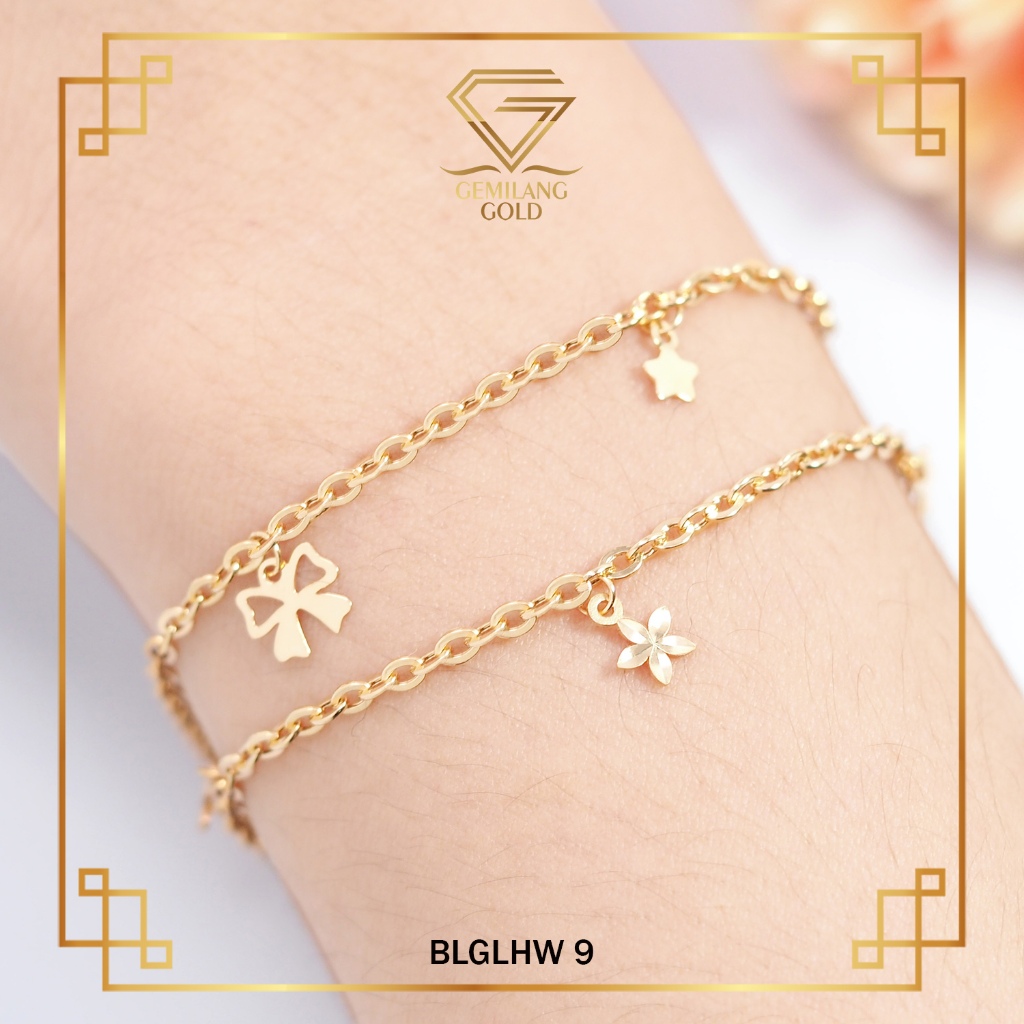 Gelang Emas Rantai Variasi Pita dan Bunga Rose Gold Kadar 8K/375 Gemilang Gold (BLGLHW 9)