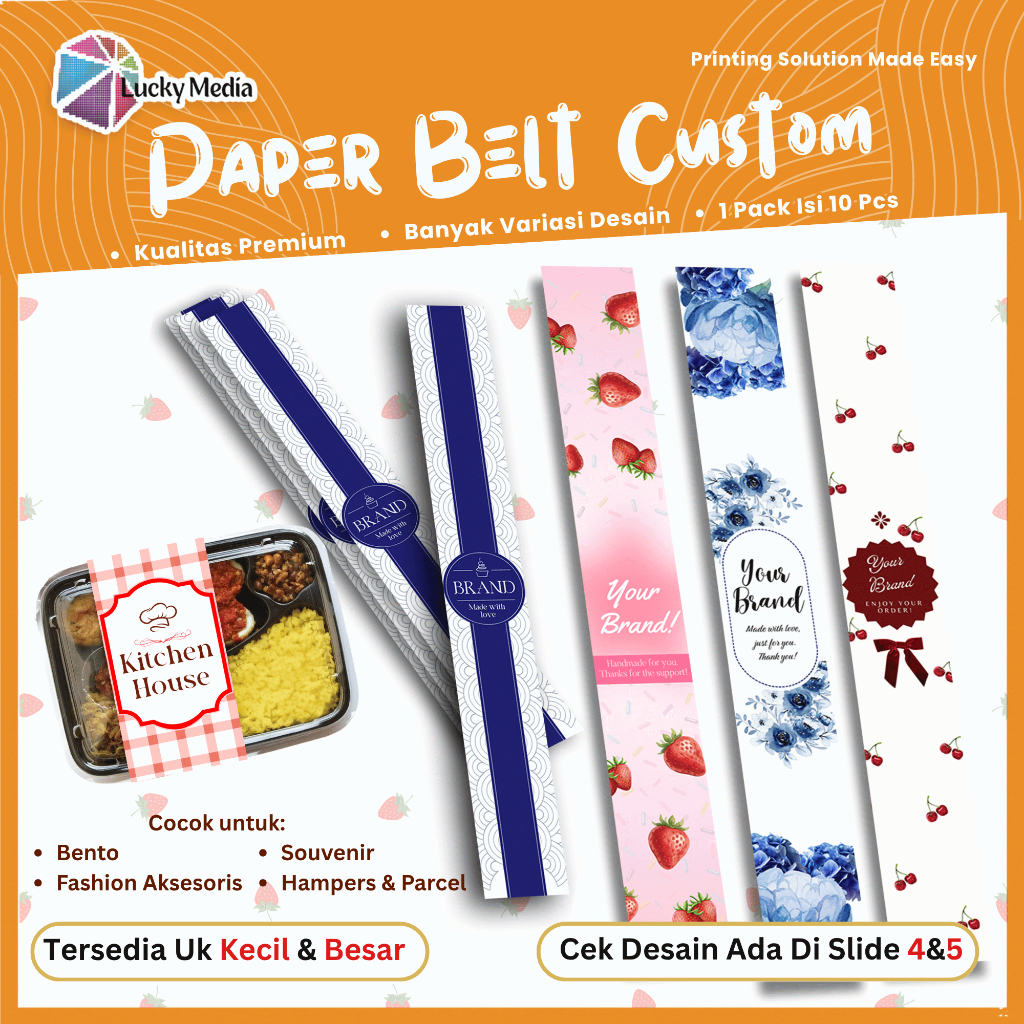 [10pcs] Paper Belt Custom Label Makanan Kemasan Paperbelt Fashion Aksesoris Box Bento Hampers Hiasan