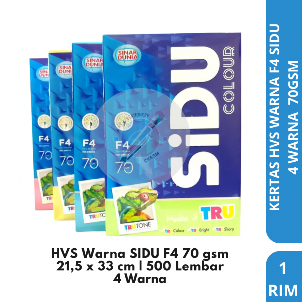 [1 RIM] Kertas Hvs F4 Warna Lengkap Sidu 70 Gram Warna Kuning Biru Hijau Pink Isi 500 Lembar