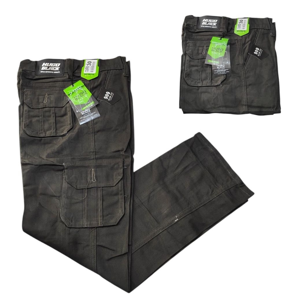 Celana Panjang Cargo Pria Bahan Katun Hugo Black Premium