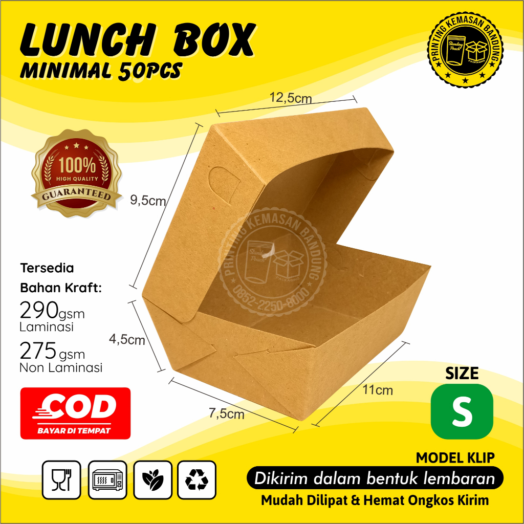 Lunch Box Size S Kotak Makan Kertas Paper Box Kraft Dus Makanan Dimsum Takoyaki Snack Grosir