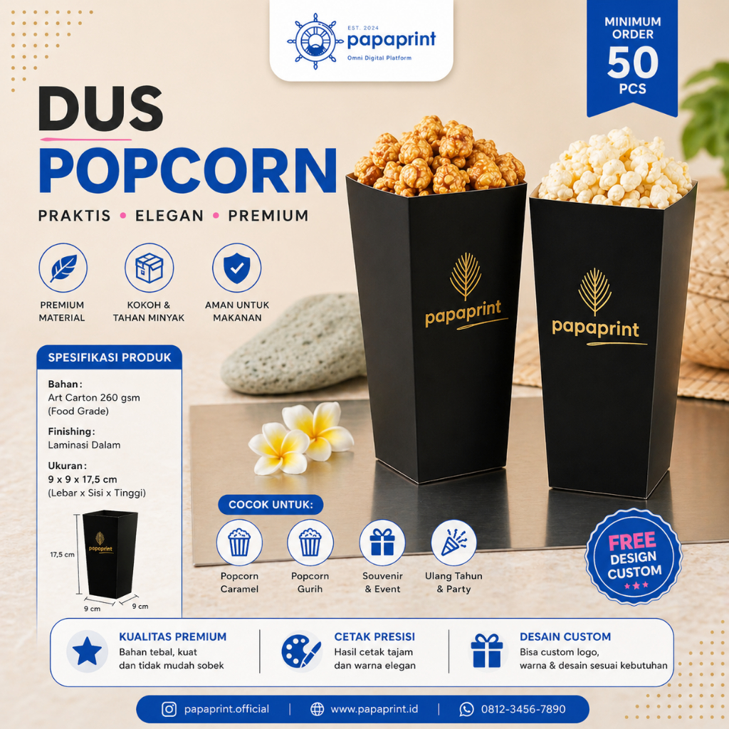 Box Snack | Wadah Popcorn | Cup Popcorn Mini - Box Popcorn Papaprint