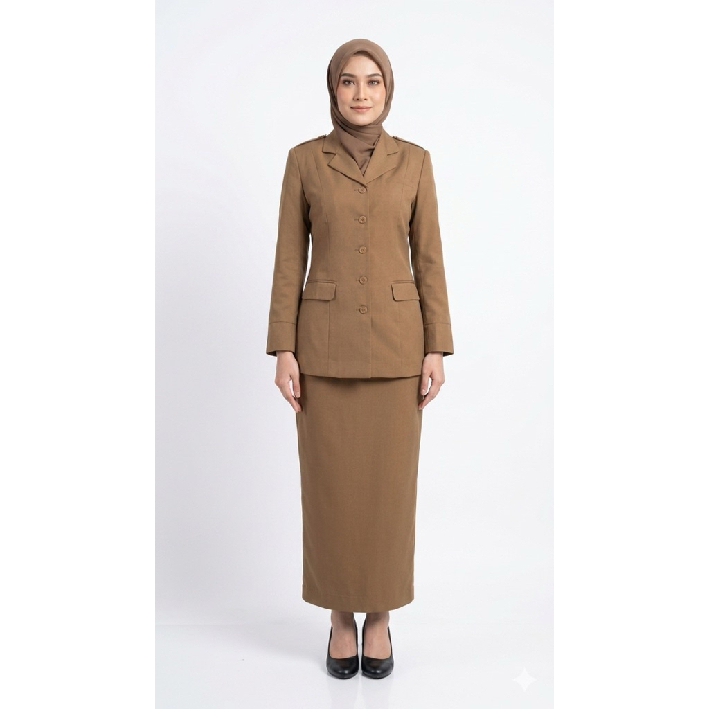 Setelan Seragam Pemda Wanita Kerah Jas Kantong Bawah Rok Celana Size XS 6L Jumbo