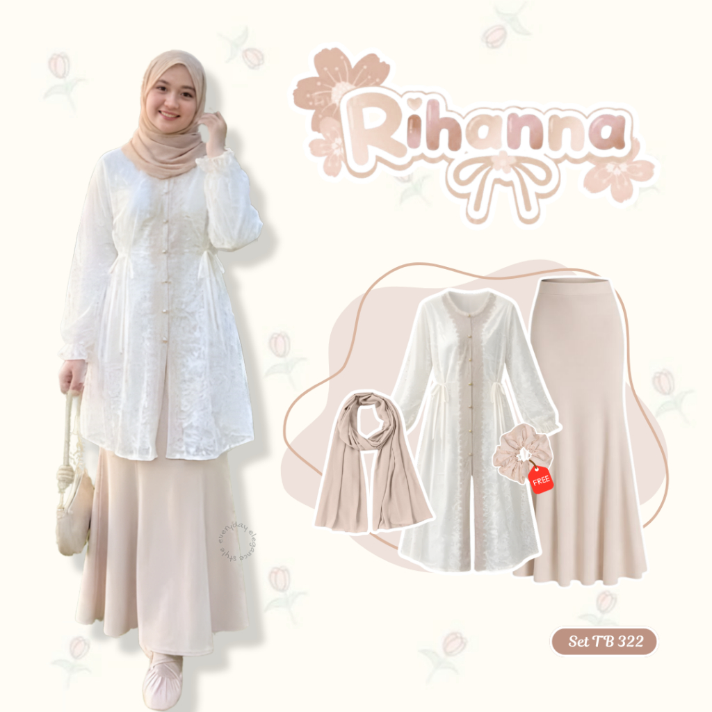 One Set Brukat Kebaya Kondangan Korea Style Simple Elegan 3in1 Atasan Tunik Kamari Rok Duyung Pashmi