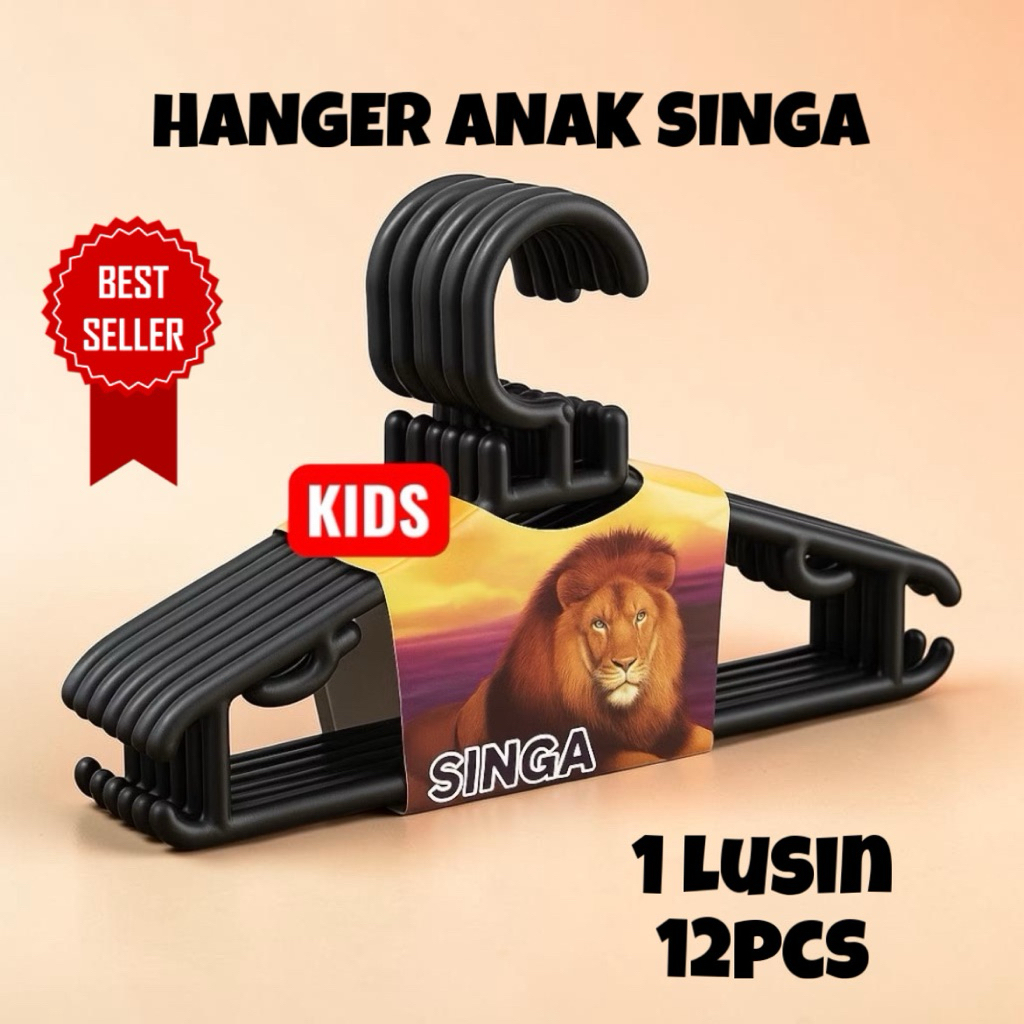 12PCS HANGER ANAK SINGA HITAM ISI 12PC LUSINAN - HANGER ANAK PLASTIK - GANTUNGAN BAJU KASTOK KAPSTOK