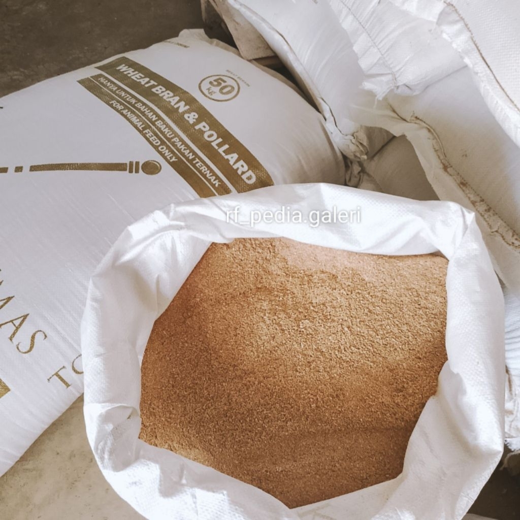 comboran pakan ternak karungan, bran & pollard cap tongkat / bogasari cap angsa limbah gandum konsen