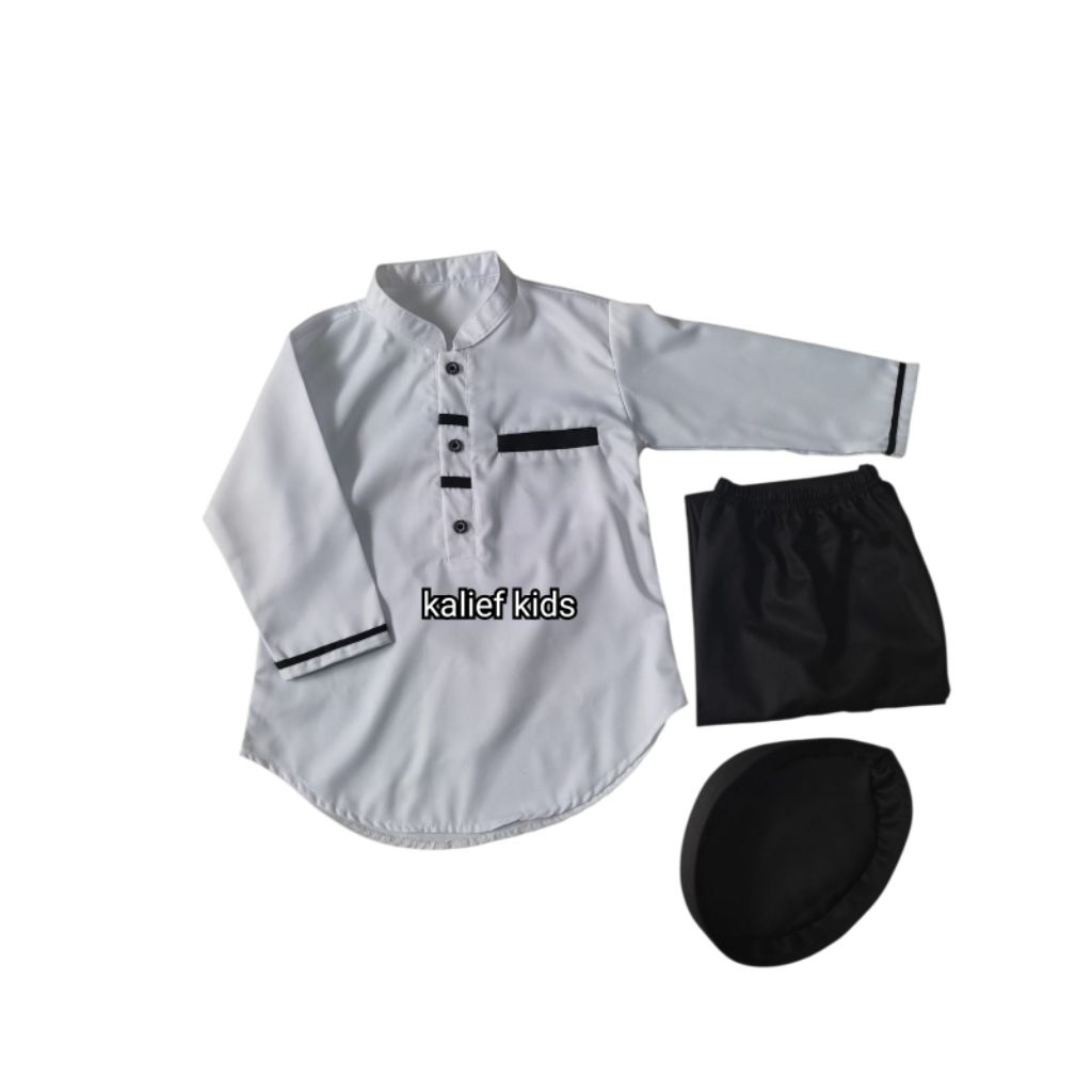 baju Koko anak hitam putih premium Koko anak monokkrom hitim putih  setelan Koko hitam putih untuk 1