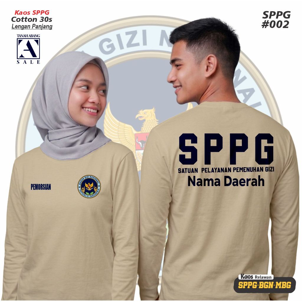 KAOS BAJU SERAGAM RELAWAN SPPG BGN MBG PELAYANAN GIZI BAHAN COTTON 30S LENGAN PANJANG CUSTOM NAMA DA