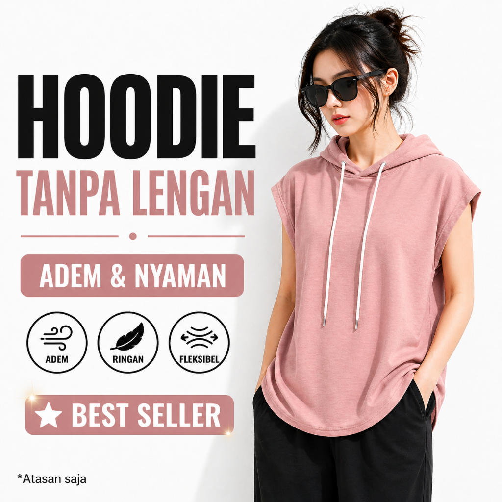 Hoodie Tanpa Lengan Pria Wanita Oversize | Baju Hoodie Sleeveless Premium Adem Tidak Gerah Kekinian