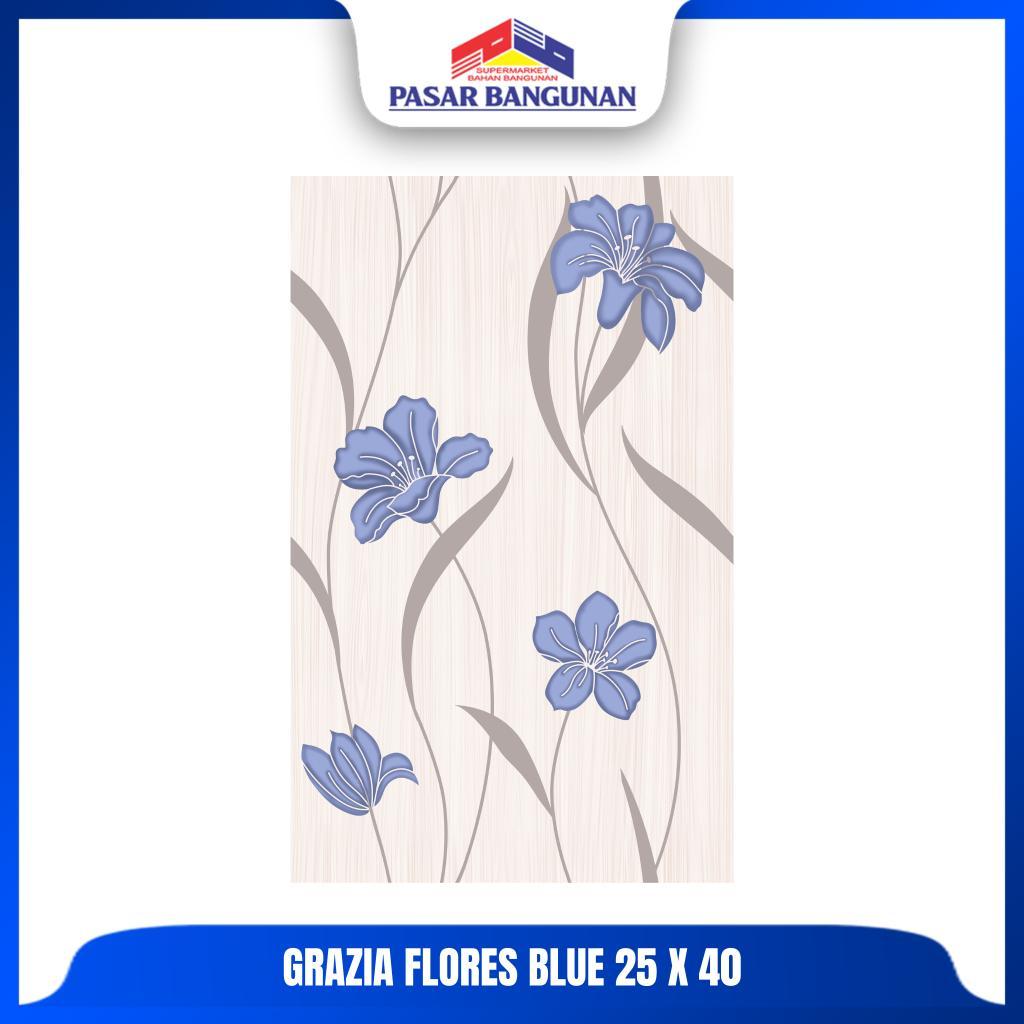 Keramik Grazia Flores Blue 25 X 40 Keramik Dinding Motif Bunga
