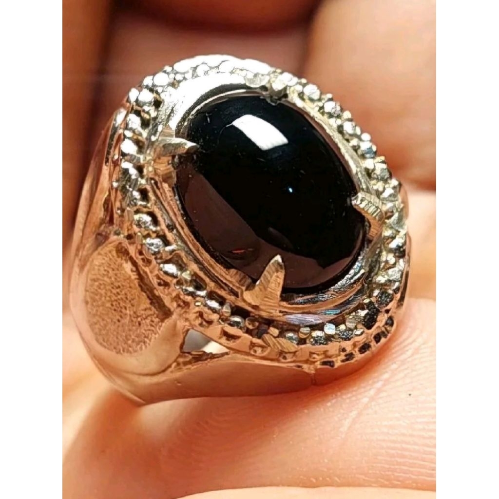 cincin batu akik kecubung kopi pria kalimantan hitam senter coklat elegan ring  anti karat