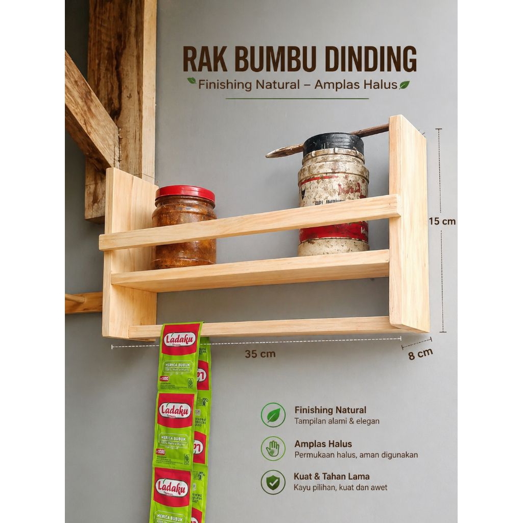 Rak serbaguna/rak dinding Rak dapur rak bumbu simpel kayu COD