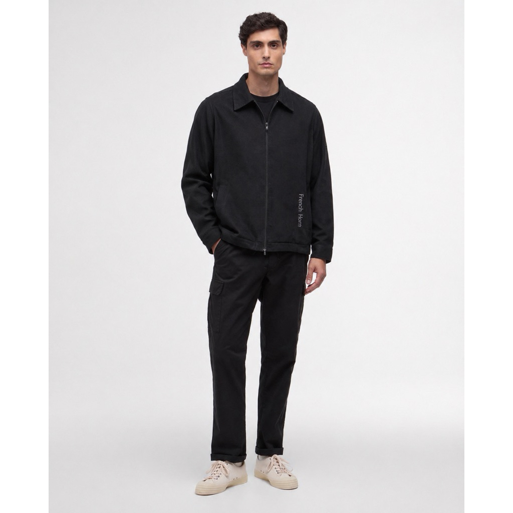 FRENCH HORN 2-Way Reversible Zip Up Jacket Minimalist Workwear Coat Black Khaki - Work jacket - Chor