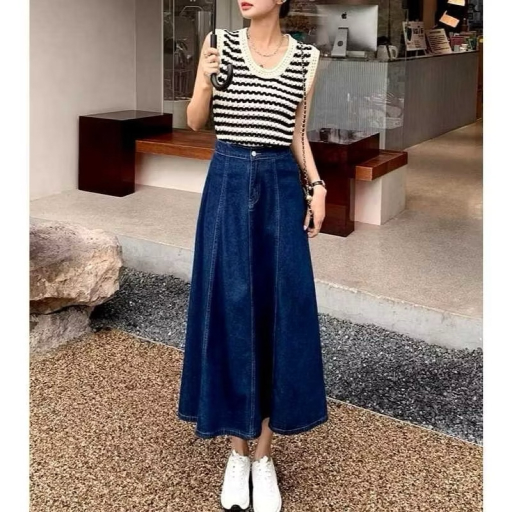 Rok Korean Style Jumbo 7/8 Jeans Premium / Rok Jeans Wanita Korean Style Jumbo Model Payung / Rok Je