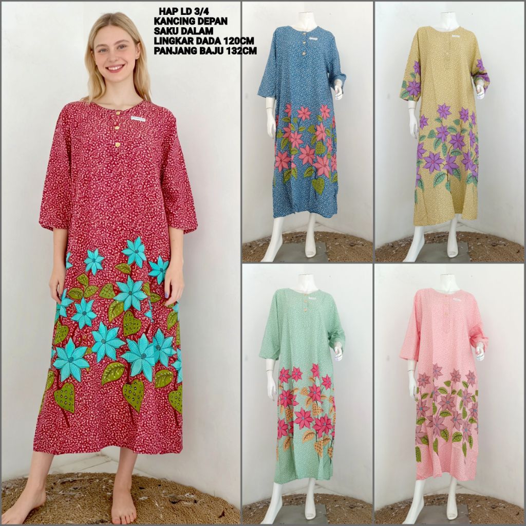 DASTER LONGDRESS HAP LENGAN 3/4 BUSUI / DASTER MUSLIMAH MODERN / DASTER LENGAN PANJANG KANCING DEPAN