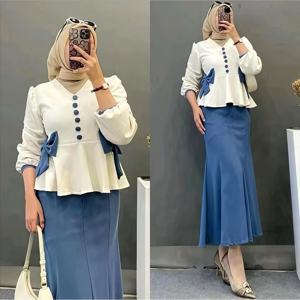 DEVARA SET ONE SET KOREAN LOOK ONE SET ROK KNIT SNOWY JUMBO SETELAN ROK KNIT