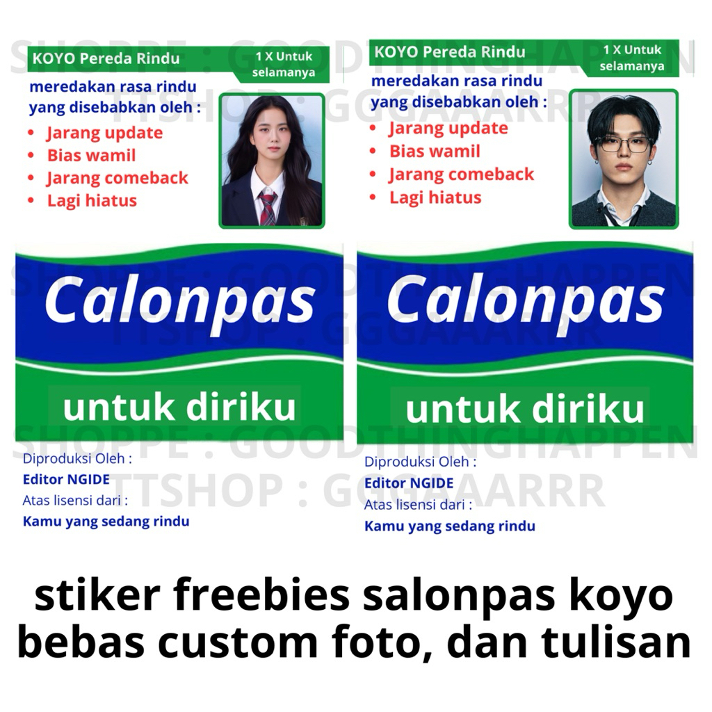 (FREE CUSTOM FOTO DAN TULISAN) Stiker Frebies koyo salonpas calonpas Idol Aktris Aktor Kpop Thailand