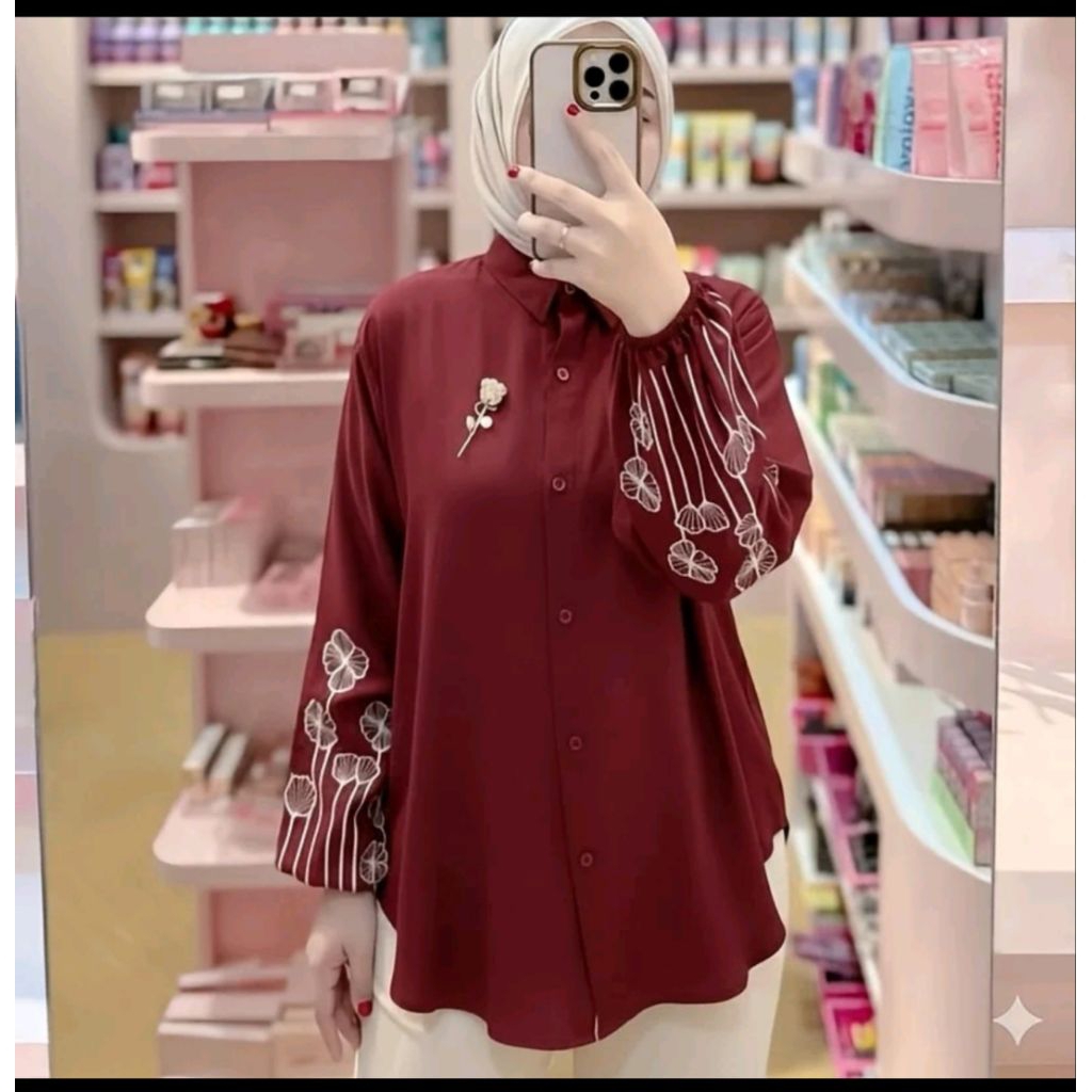LIVYA KEMEJA WANITA RAYON TWILL PREMIUM MOTIF BORDIL BUNGA