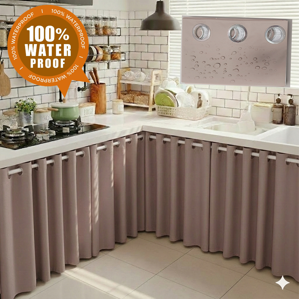 Gorden Kolong Dapur Smokring Anti Air Tirai Bawah Meja Kompor Waterproof