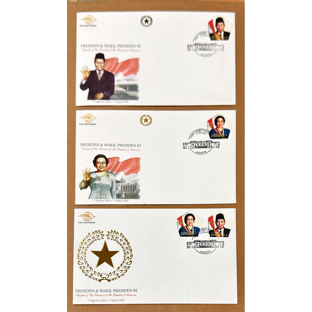PRANGKO INDONESIA 2002 SHP PRESIDEN DAN WAKIL PRESIDEN ( 3 SAMPUL COMPLIT SET ) MINT.