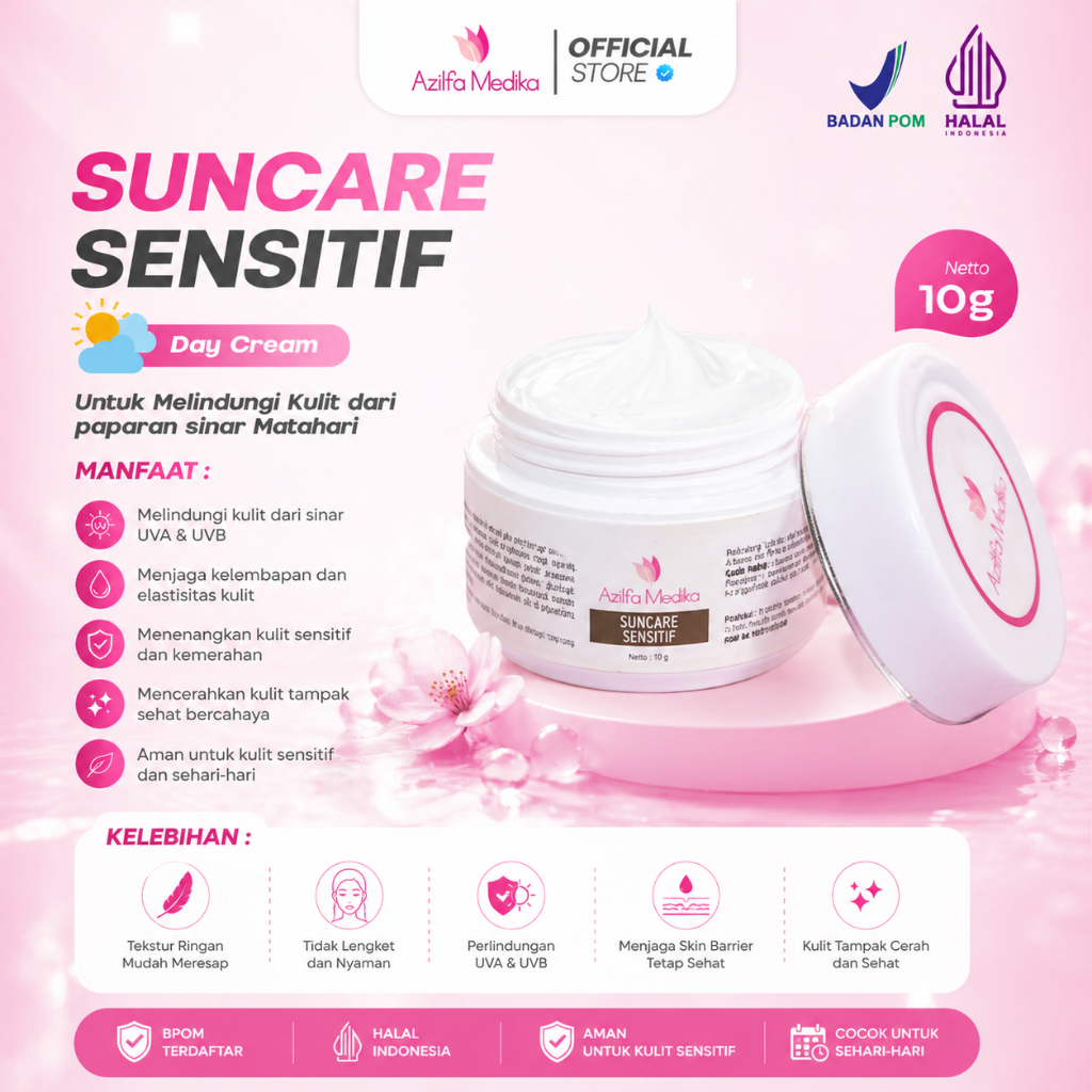 Azilfa Suncare Sensitif Sb Sensi Krim Siang Sensitif Melindungi dari UV, mencegah iritasi, melembapk