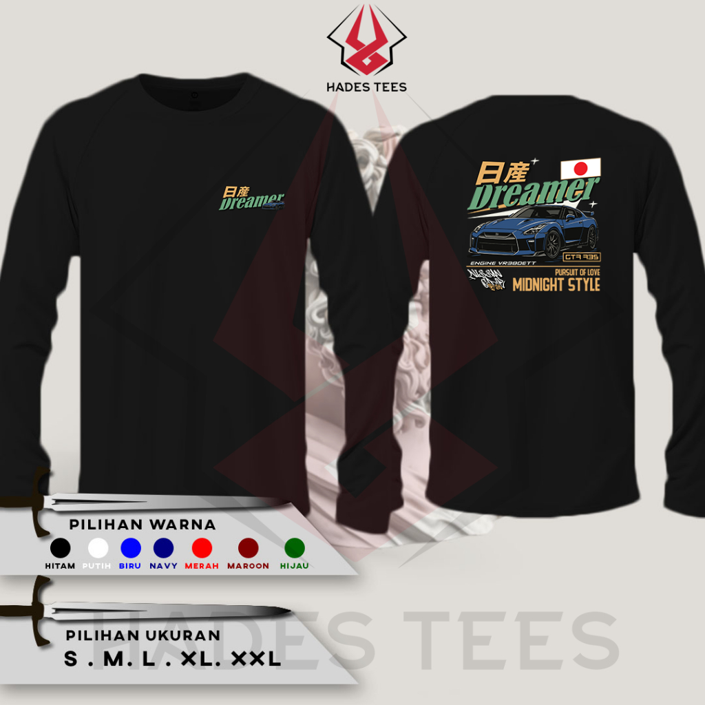 Kaos Baju Lengan Panjang Mobil GTR-35 Kaos Distro Combed 30S