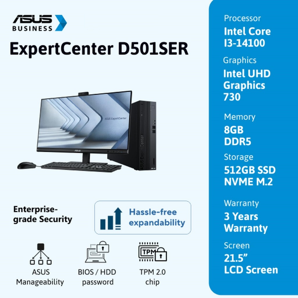 ASUS PC Desktop SFF ExpertCenter D501SER-3141001500 | Core i3-14100 8GB DDR5 512GB NVMe Warranty 3Y 