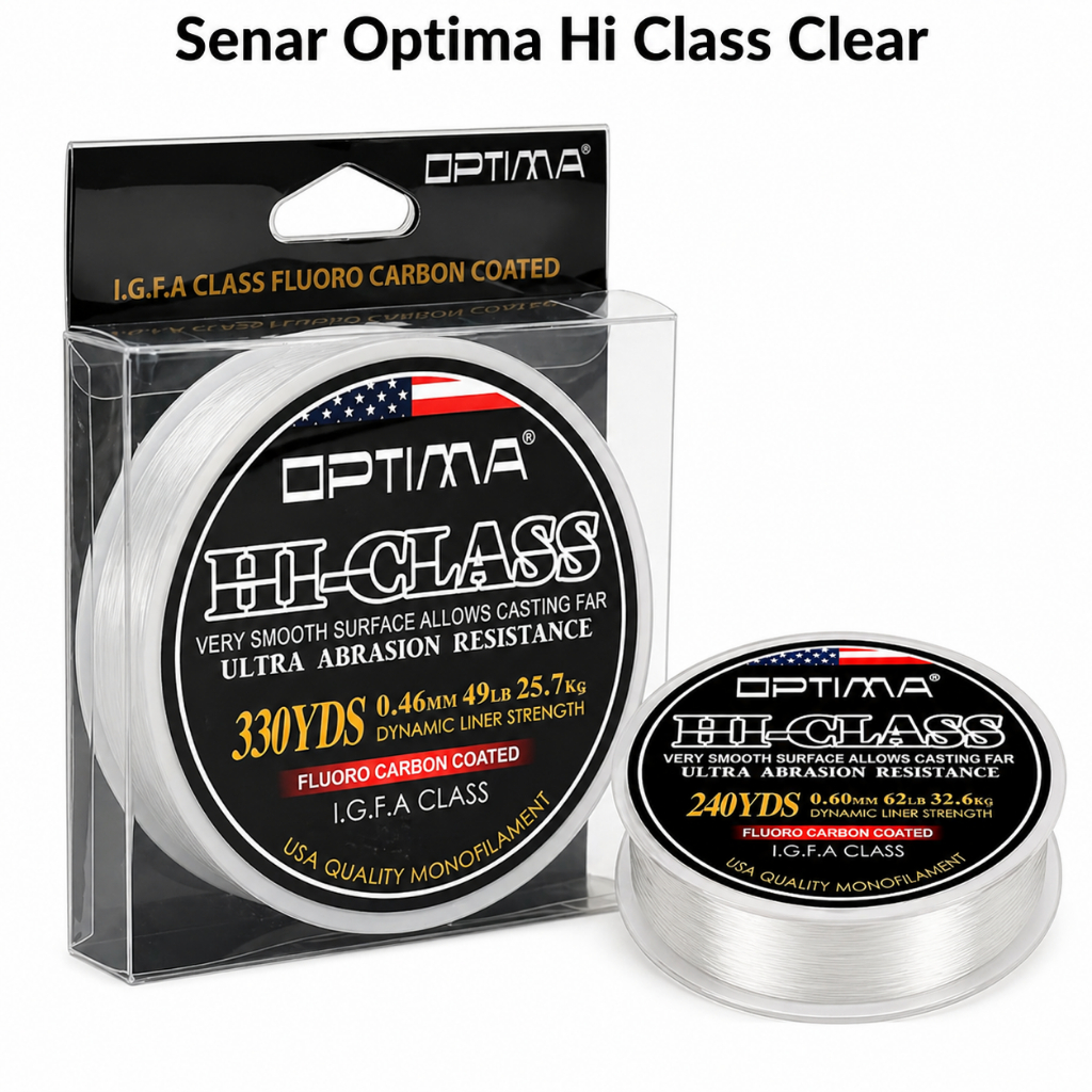 Senar Pancing Super Kuat Optima Hi Class Putih Bening Fluorocarbon Coated