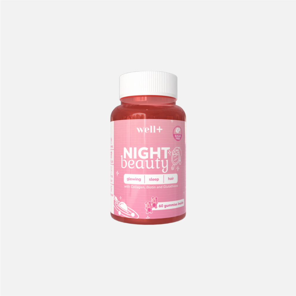 Well+ Night Beauty Gummies Kolagen Biotin Glutathione 60 Gummies – Suplemen Kulit Cerah & Tidur Nyen