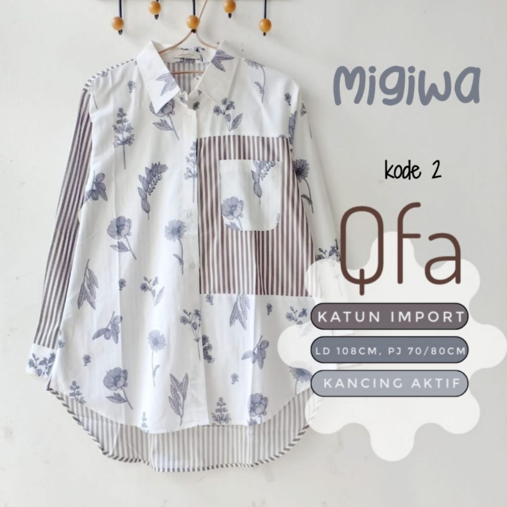 MIGIWA YOMOGI AMELIA MUUGE DISIKO MIDORI DOMME BY QFA || KEMEJA ATASAN WANITA KATUN JEPANG MOTIF