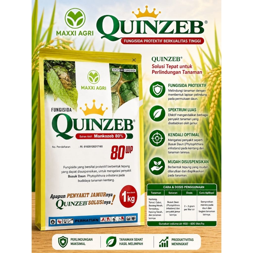 FUNGISIDA QUINZEB 80WP KEMASAN 1KG