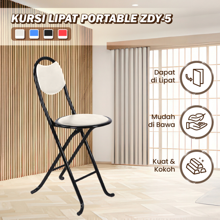 Kursi Lipat Bulat Serbaguna Foldable Chair Rangka Besi Kuat Sandaran Nyaman