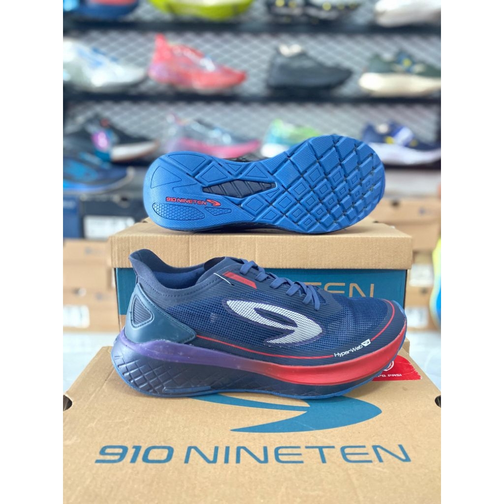 Sepatu Running 910 Nineten Kenzo Run Biru Tua Merah Original