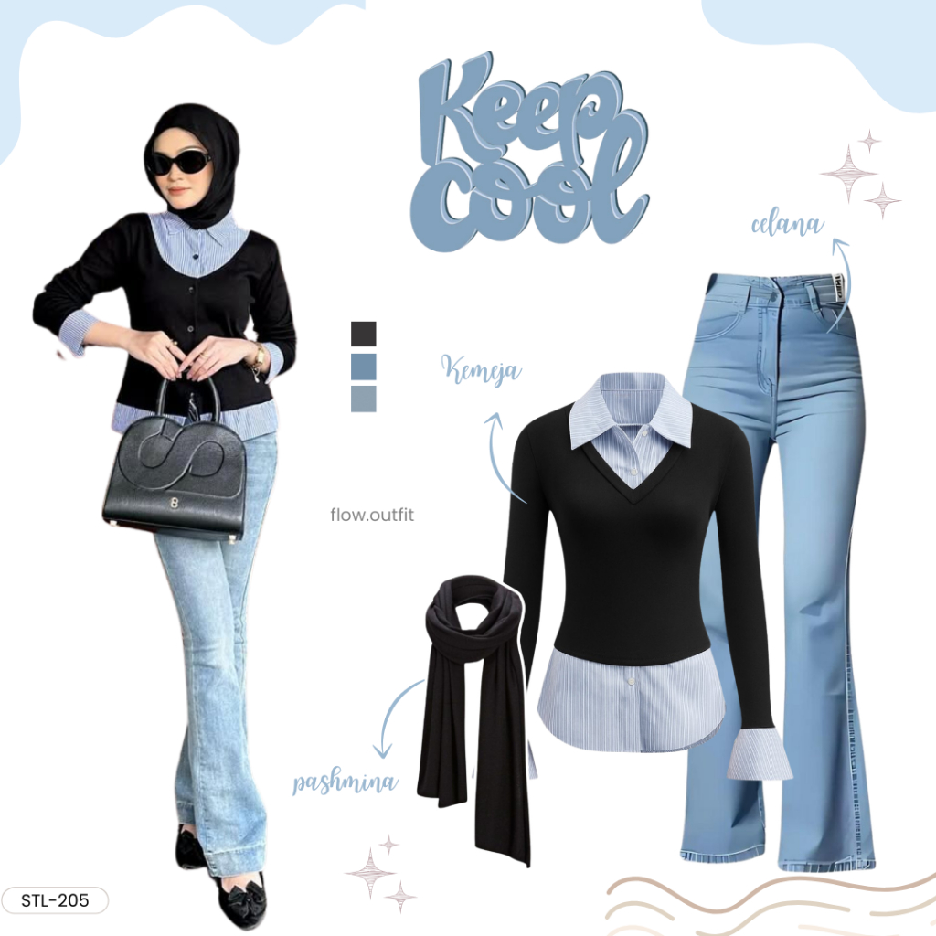 Setelan Hangouts 3in1 Murah [Celana cutbray + Kemeja  + Pashmina] Outfit Wanita Slimfit OOTD Hijab S