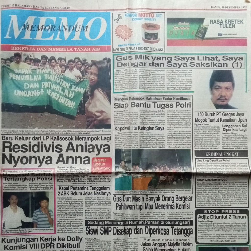 koran memo jadul , 10 Desember 1992