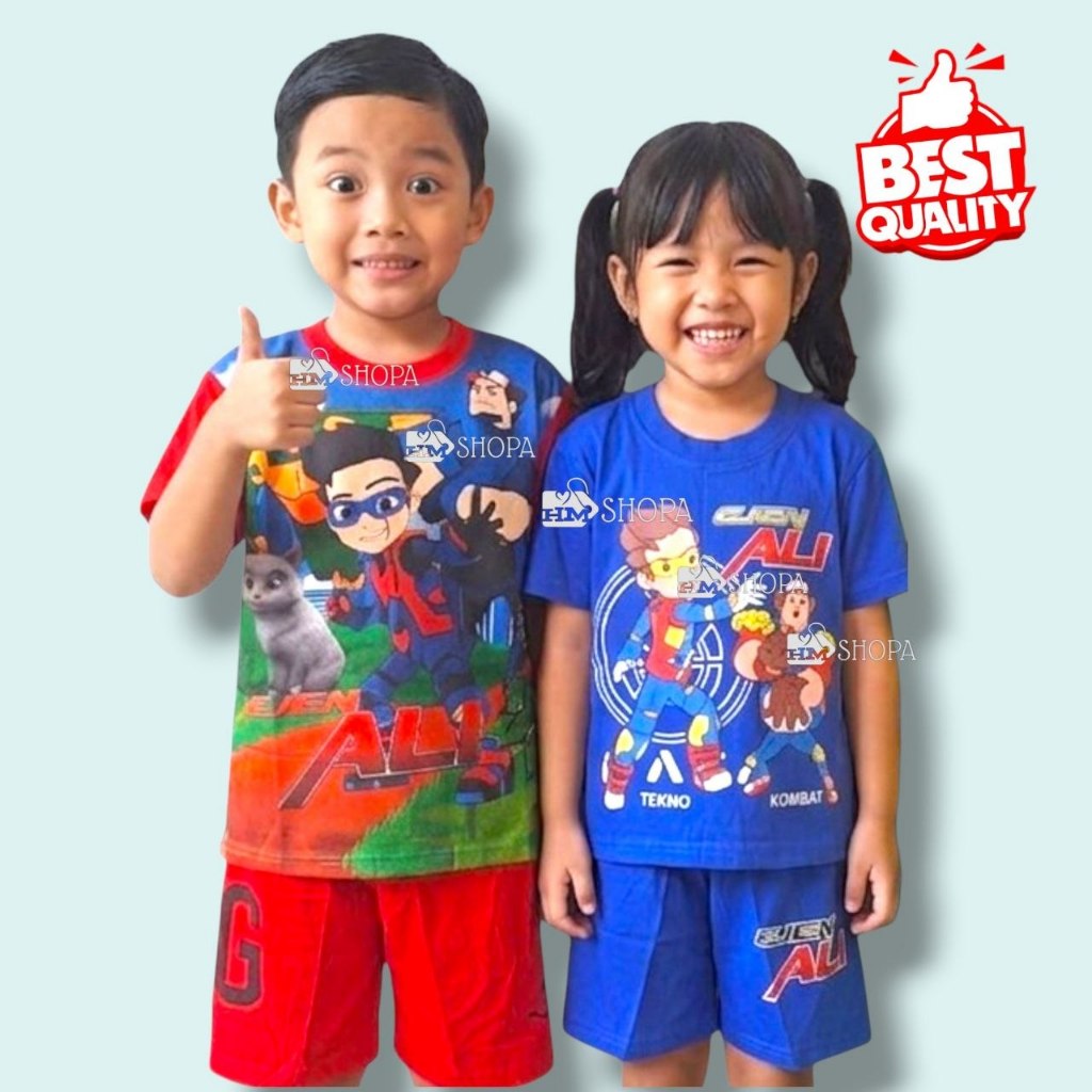 HMshopa - Baju Setelan Kaos Anak Laki-laki Motif Ejen Ali keren baju usia 1-9 tahun