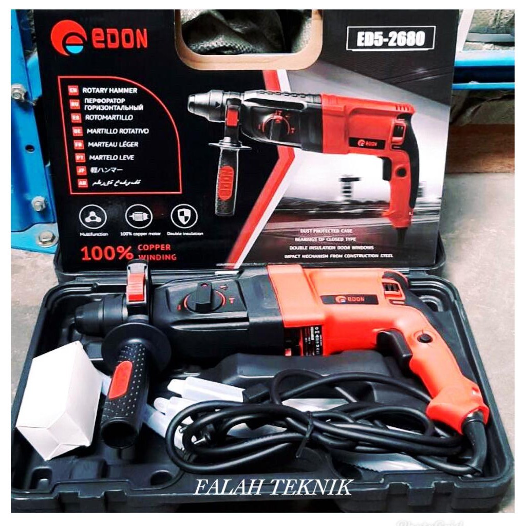 EDON ED5-2680 ROTARY HAMMER DRILL - MESIN BOR ED5-2680 SDS PLUS -EDON 3 MODEL SPEED