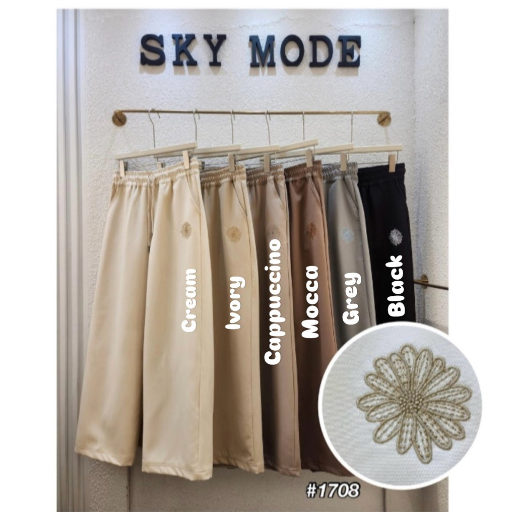 PNC | Celana Kulot SKY MODE BORDIR BUNGA Pinggang Karet Premium Terbaru