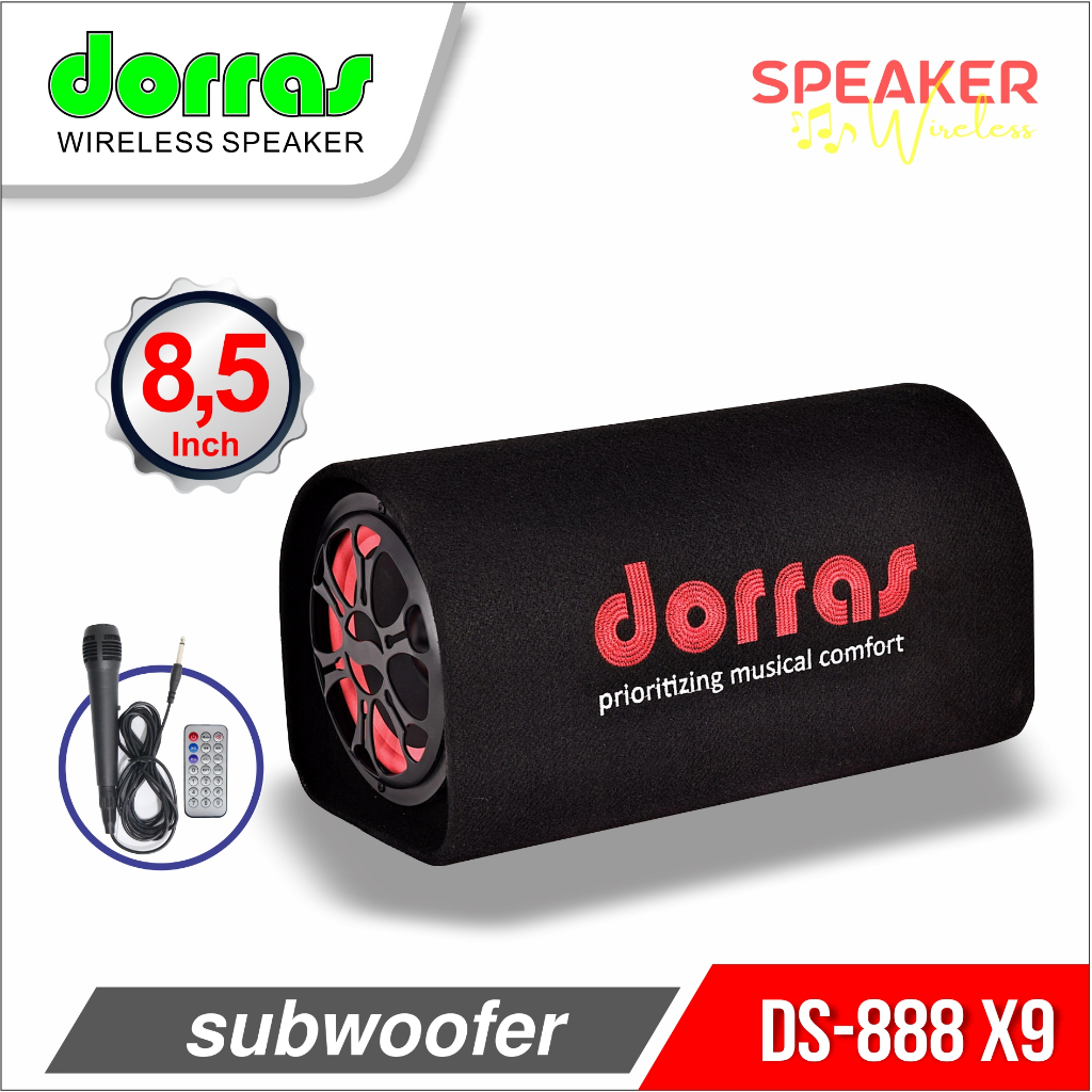 Dorras Speaker Wireless DS-888 X9 Subwoofer 8,5 Inch untuk Audio Mobil 50 Watt dengan Kabel Mic Grat