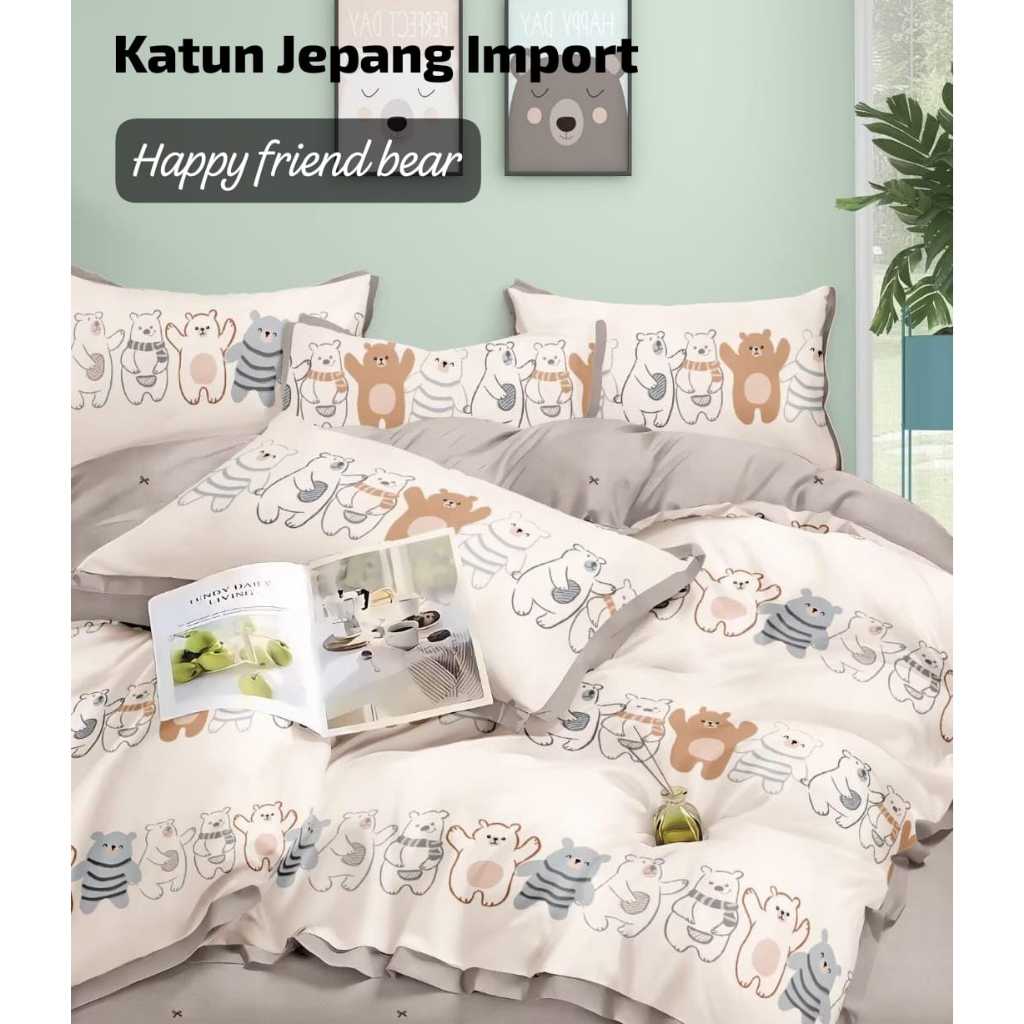 Sprei Set Bedcover Katun Jepang Original Motif Aesthetic Karakter Polos Anak Perempuan Laki Single D
