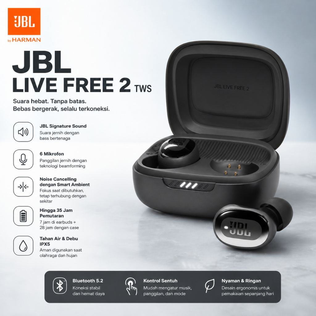 100%Original -- JBL Live Free 2 True Wireless Headset TWS Bass Stereo Bluetooth Earphone Signature S