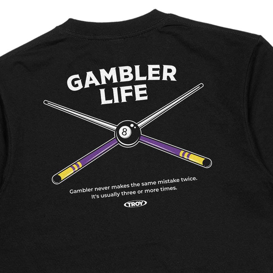 Troy Company Kaos Pria Lengan Pendek Hitam - Gambler Life Tshirt Black MTD 3603