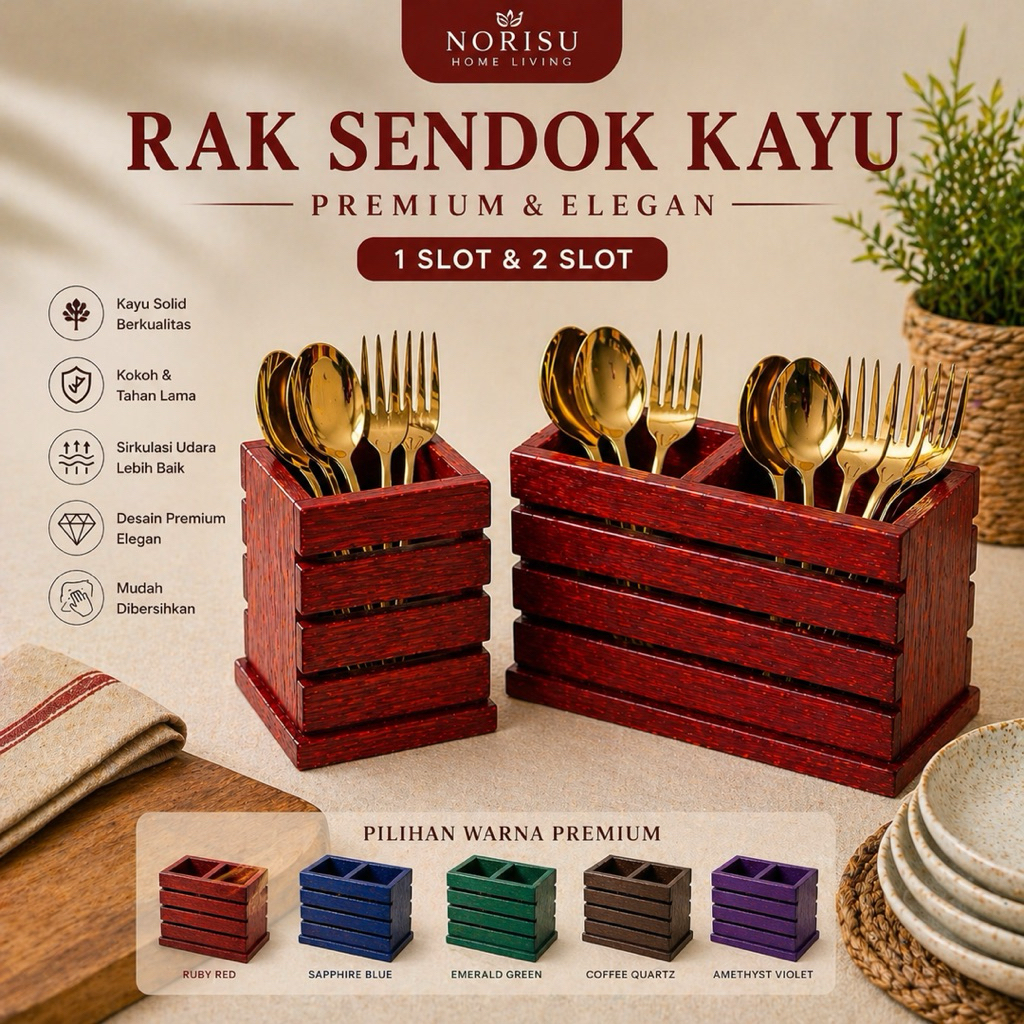 NORISU HOME LIVING Rak Sendok Garpu Aesthetic Handmade Serbaguna - Tempat Pensil Skat Kayu Minimalis